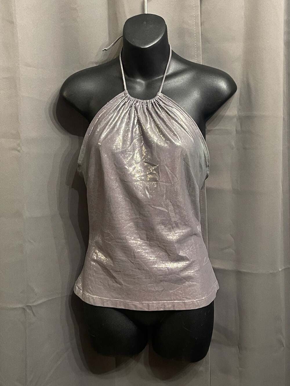 Bebe Metallic Gray Halter Top Size L
